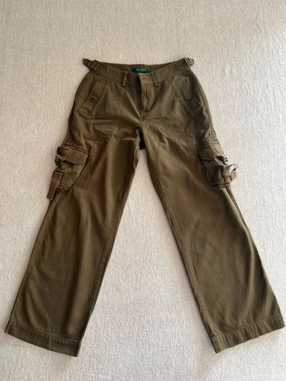 Lauren Ralph Lauren Petite 4P Brown Cargo Pants Women Utility Wide Leg - Picture 2 of 14